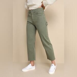 DAZE Sundaze Carpenter Jean Utility Cargo Workwear Olive Green Raw Hem NEW Sz 28